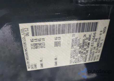 2012 Nissan Maxima 3.5 Sv z USA, uszkodzony, nr VIN 1N4AA5AP4CC857666